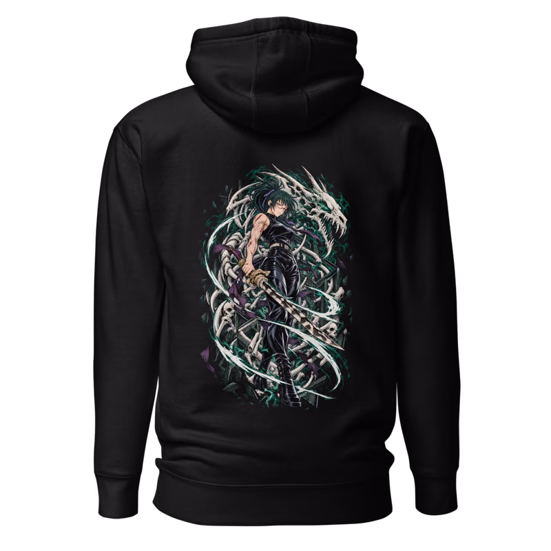 Maki Zenin Split Soul Katana Boxed Eyes Hoodie, Black, boxed eyes + back · left chest, back