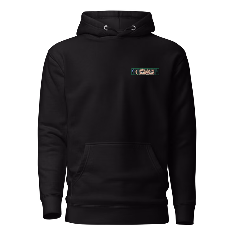 Maki Zenin Split Soul Katana Boxed Eyes Hoodie, Black, boxed eyes + back · left chest, front