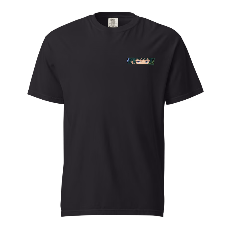 Maomao Eyes Tee, Black, eyes front · left chest, front