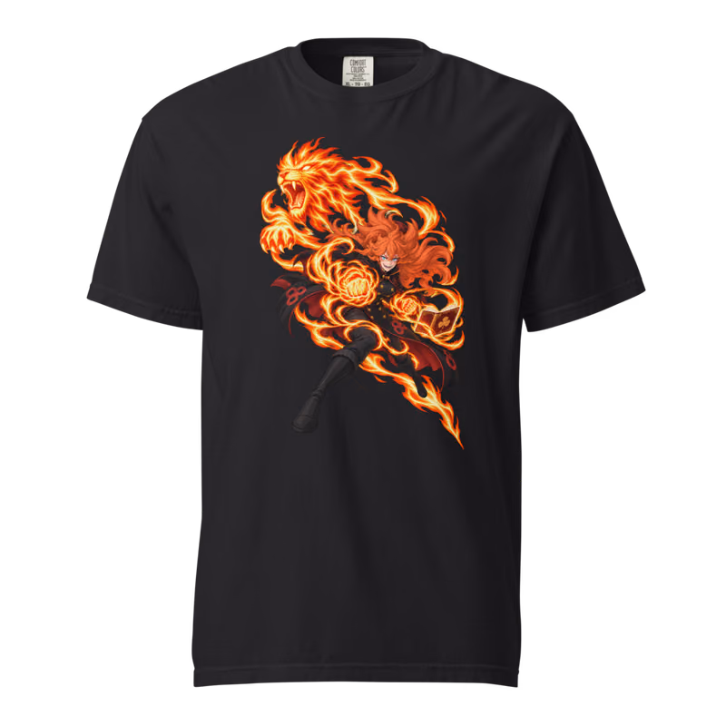 Mereoleona Vermillion Fire Magic Boxed Eyes Tee, Black, front print, front