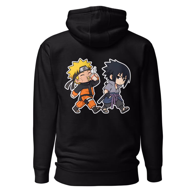 Naruto and Sasuke Chibi Rivalry Hoodie, Black, back print, back