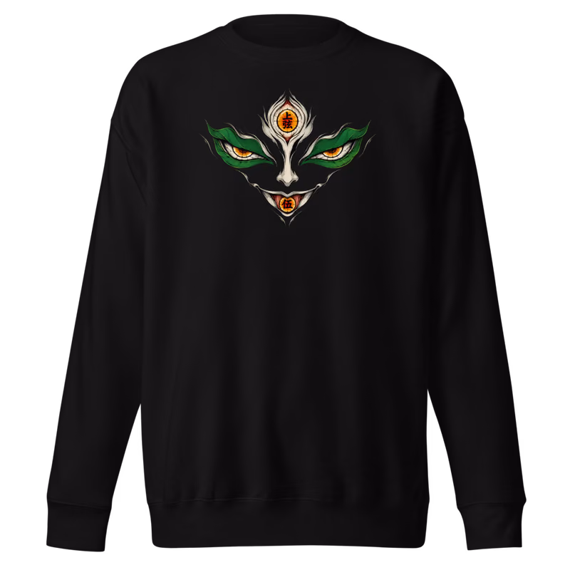 Gyokko Upper Moon Five Sweatshirt, Black, eyes front + move back, front