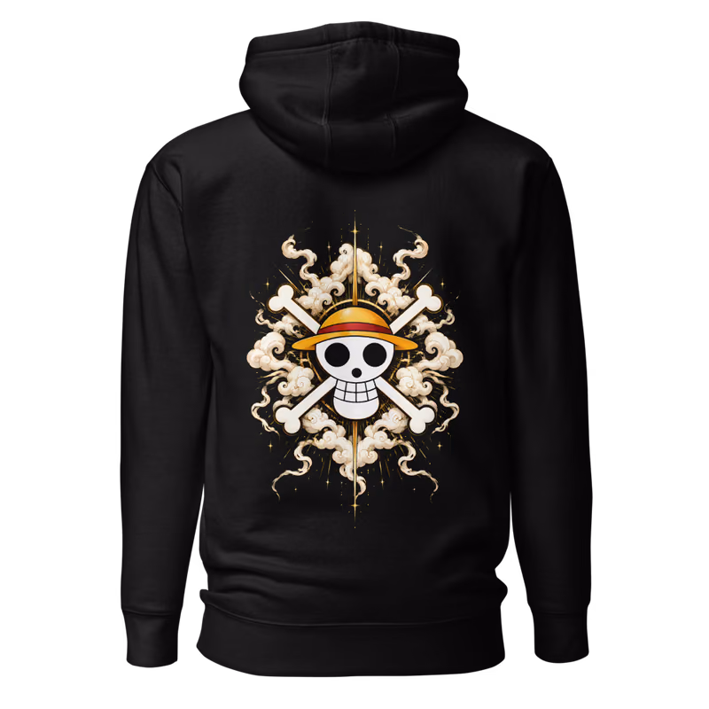 Straw Hat Pirates Jolly Roger Hoodie, Black, back print, back