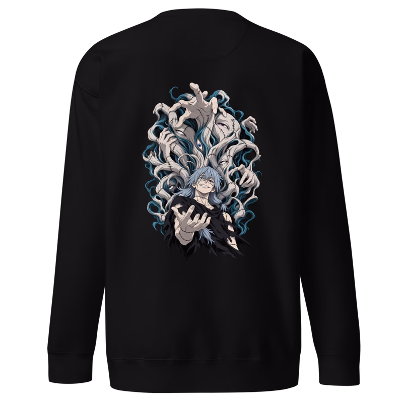Mahito Self-Embodiment of Perfection Boxed Eyes Sweatshirt, Black, boxed eyes + back · left chest, back