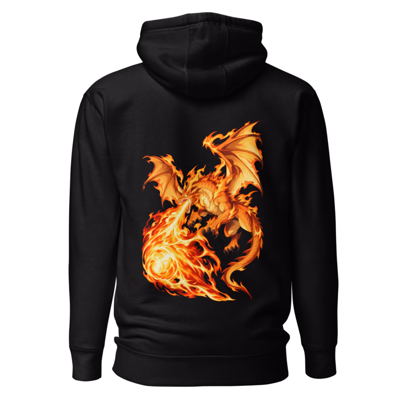 Salamander Fire Spirit Hoodie, Black, emblem + back · left chest, back