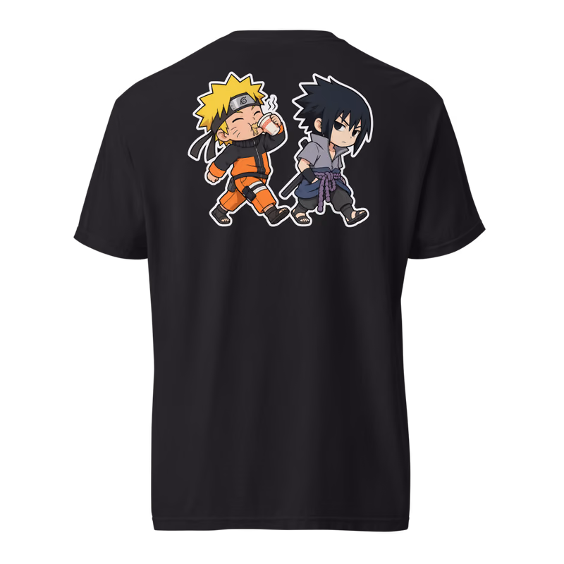 Naruto and Sasuke Chibi Rivalry Tee, Black, back print, back