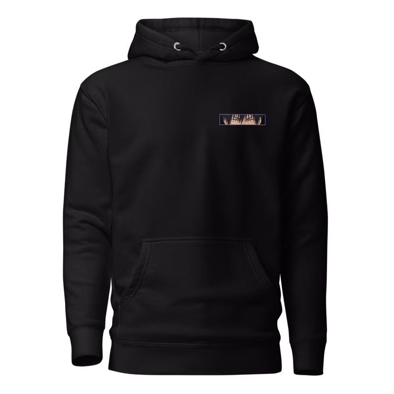 Toji Fushiguro Heavenly Restriction Boxed Eyes Hoodie, Black, boxed eyes + back · left chest, front