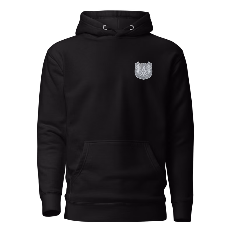 Silver Eagles Emblem Hoodie, Black, emblem + large back · left chest, front