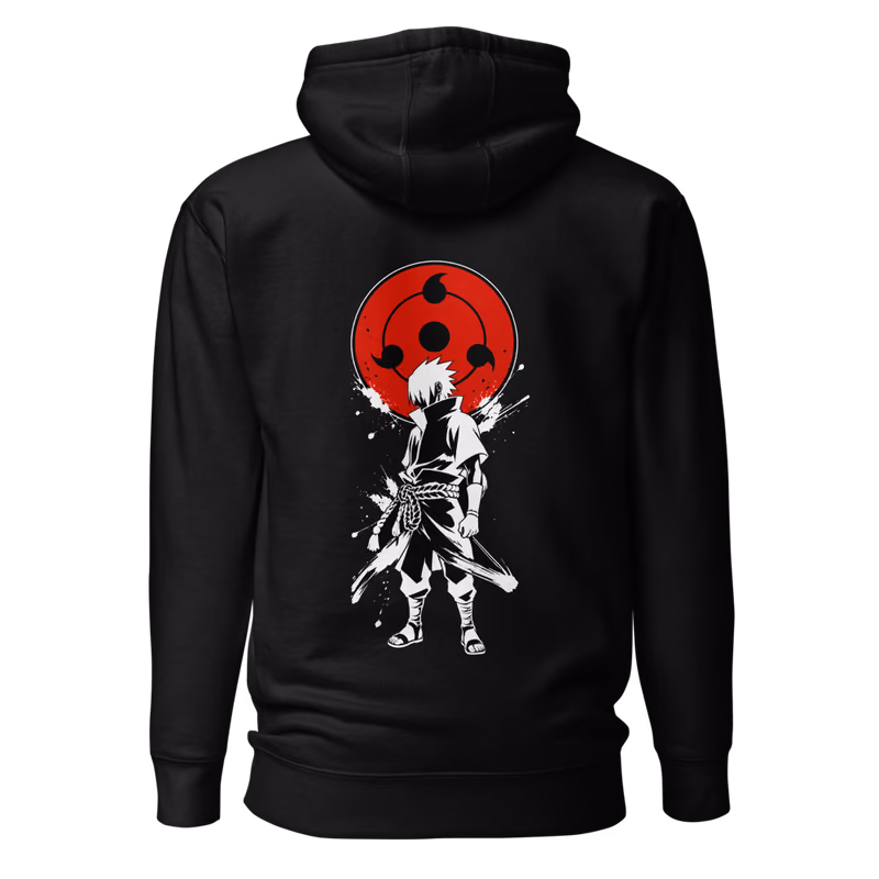 Sasuke Sharingan Silhouette Hoodie, Black, back print, back