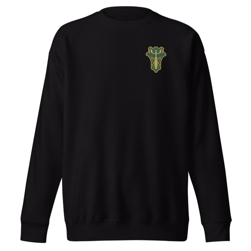 Green Mantis Emblem Sweatshirt, Black, emblem + large back · left chest, front