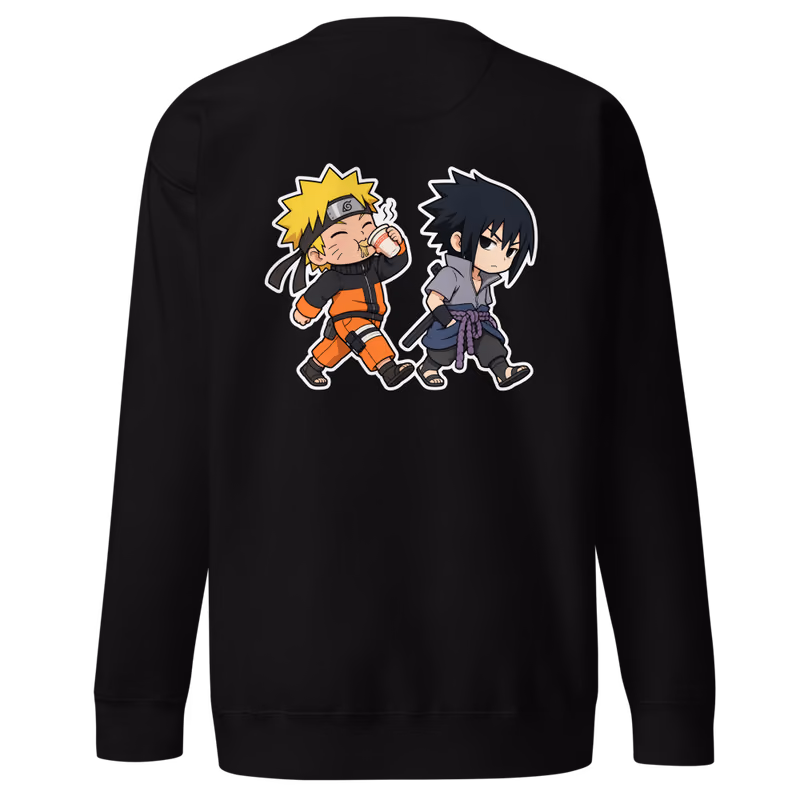 Naruto and Sasuke Chibi Rivalry Sweatshirt, Black, back print, back
