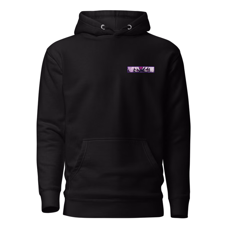 Evil Eye Curse Boxed Eyes Hoodie, Black, boxed eyes + back · left chest, front