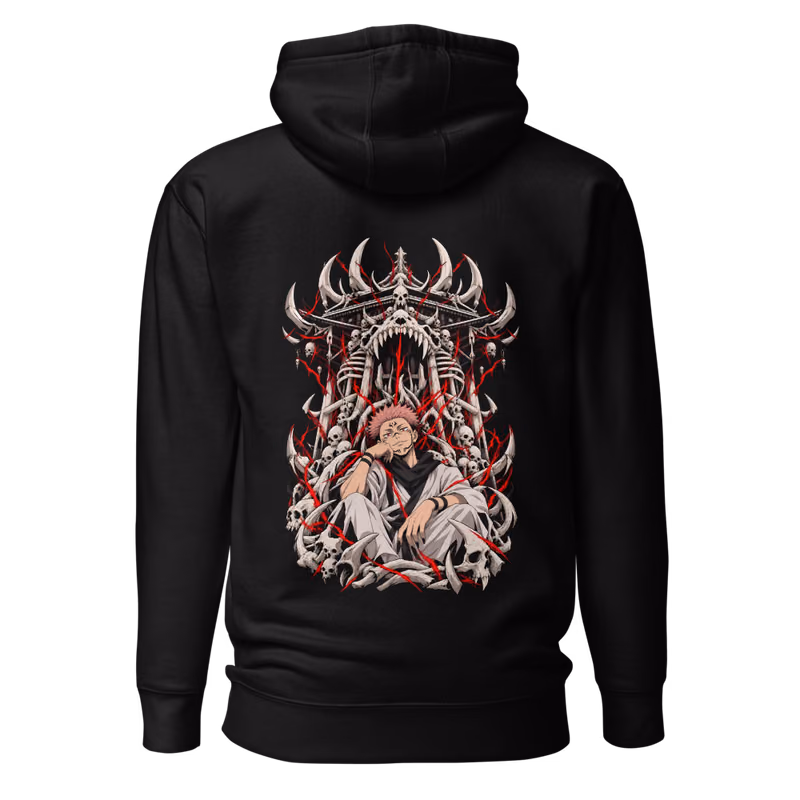 Ryomen Sukuna Malevolent Shrine Boxed Eyes Hoodie, Black, boxed eyes + back · left chest, back