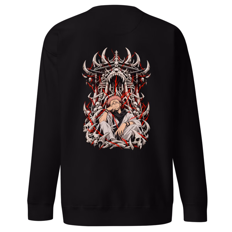 Ryomen Sukuna Malevolent Shrine Boxed Eyes Sweatshirt, Black, boxed eyes + back · left chest, back