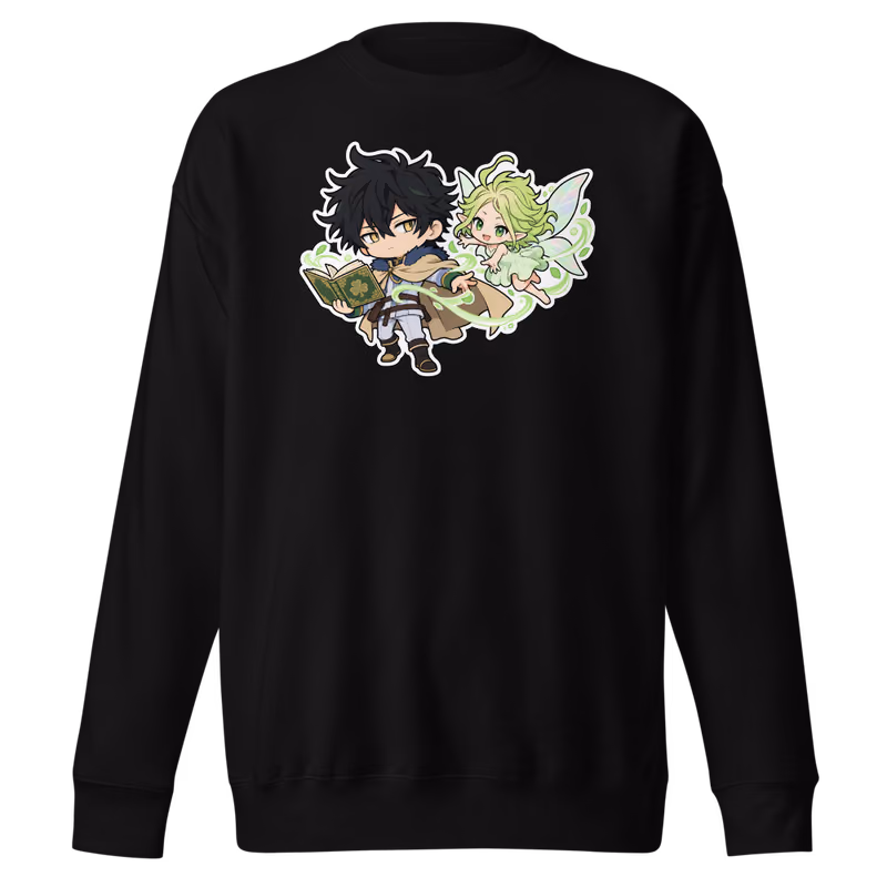 Yuno and Sylph Chibi Sweatshirt, Black, front print, front