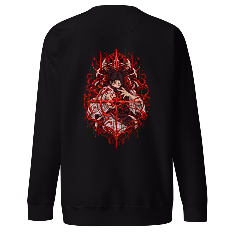 Choso Piercing Blood Boxed Eyes Sweatshirt, Black, boxed eyes + back · left chest, back