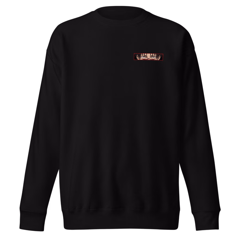 Choso Piercing Blood Boxed Eyes Sweatshirt, Black, boxed eyes + back · left chest, front