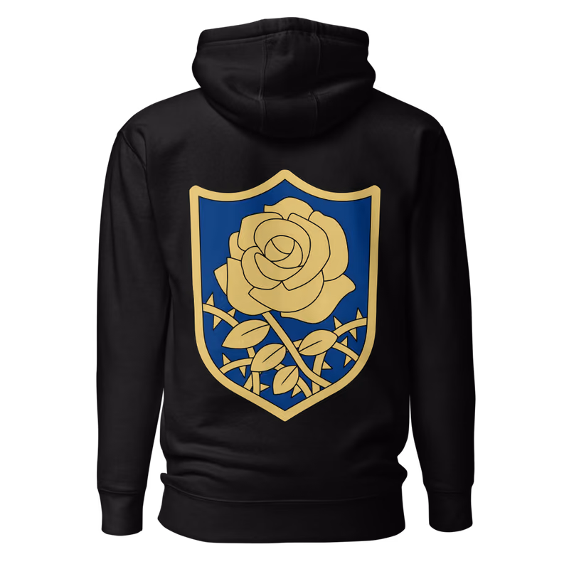 Blue Rose Knights Emblem Hoodie, Black, emblem + large back · left chest, back