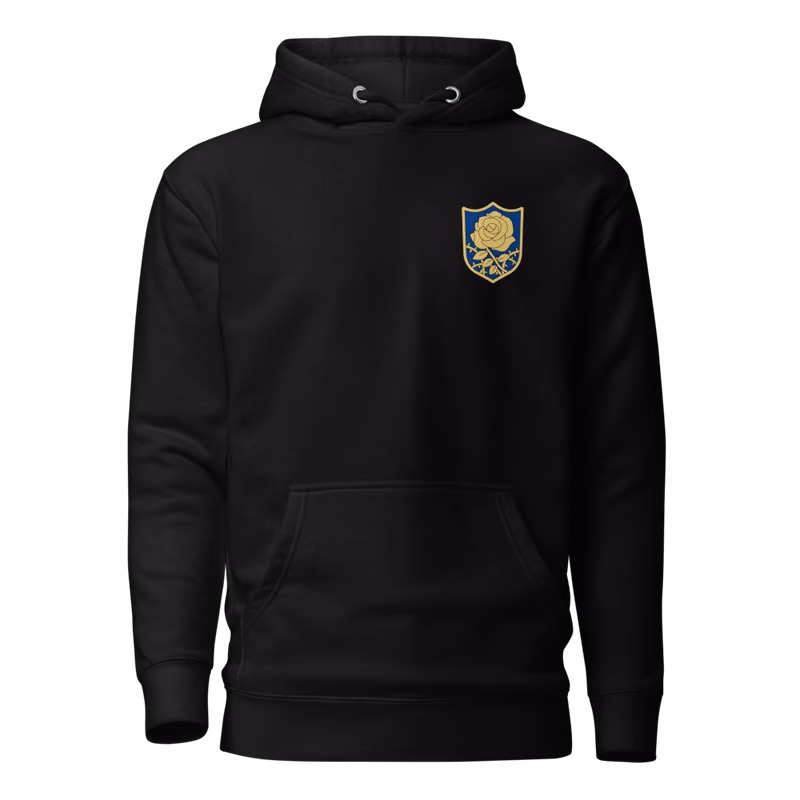 Blue Rose Knights Emblem Hoodie, Black, emblem + large back · left chest, front
