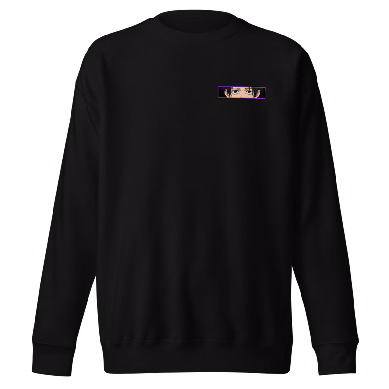 Yuta Okkotsu Authentic Mutual Love Boxed Eyes Sweatshirt, Black, boxed eyes + back · left chest, front