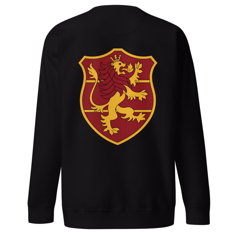 Crimson Lion Kings Emblem Sweatshirt, Black, emblem + large back · left chest, back