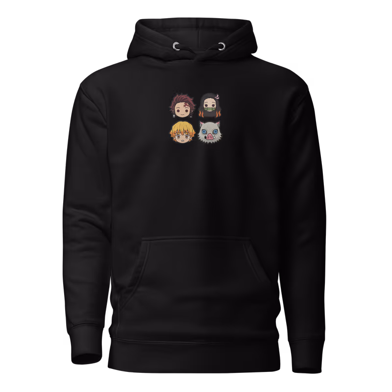 Demon Slayer Chibi Faces Embroidered Hoodie