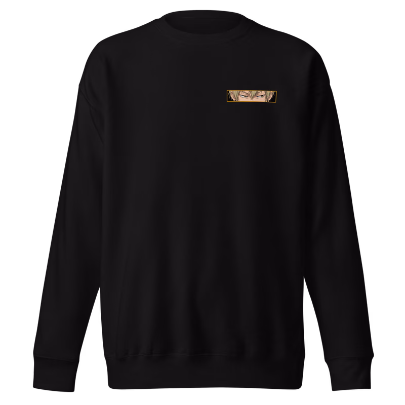Naoya Zenin Projection Sorcery Boxed Eyes Sweatshirt, Black, boxed eyes + back · left chest, front