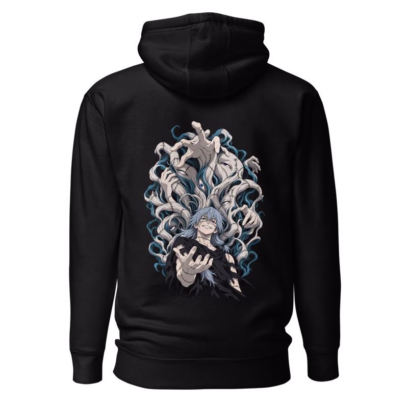 Mahito Self-Embodiment of Perfection Boxed Eyes Hoodie, Black, boxed eyes + back · left chest, back