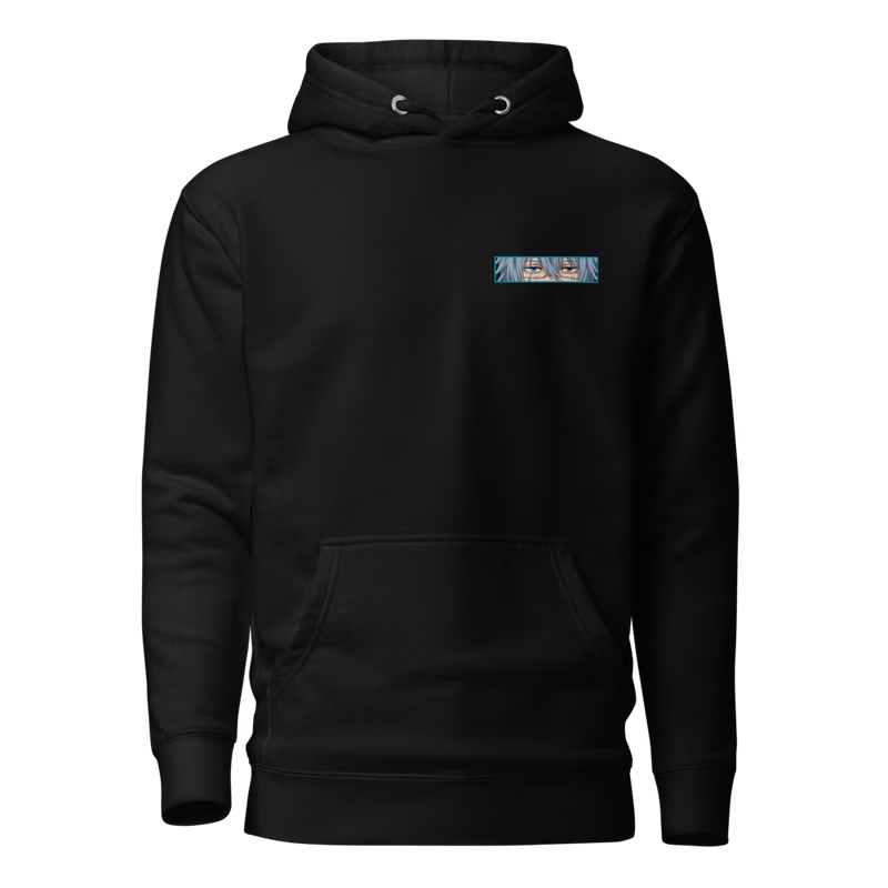Mahito Self-Embodiment of Perfection Boxed Eyes Hoodie, Black, boxed eyes + back · left chest, front