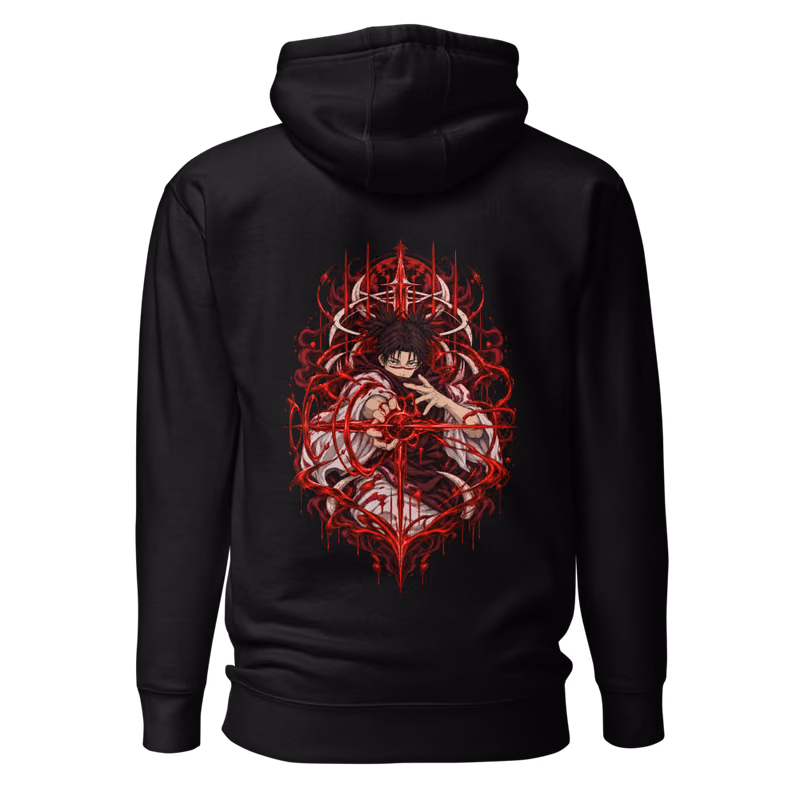 Choso Piercing Blood Boxed Eyes Hoodie, Black, boxed eyes + back · left chest, back