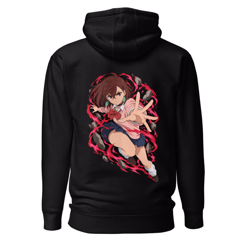 Momo Ayase Psychokinesis Boxed Eyes Hoodie, Black, boxed eyes + back · left chest, back