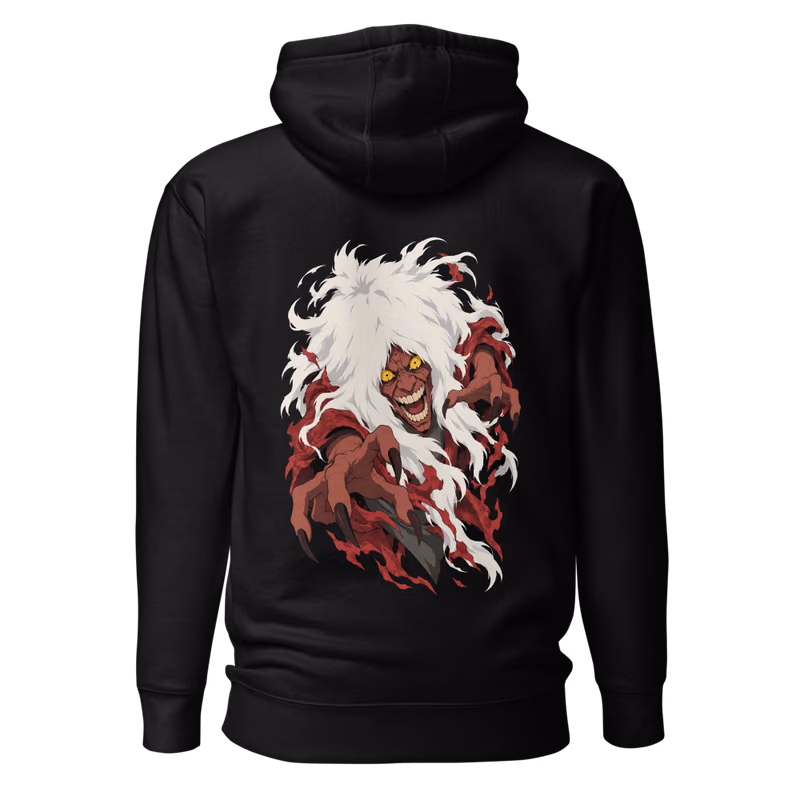 Turbo Granny Yokai Form Boxed Eyes Hoodie, Black, boxed eyes + back · left chest, back