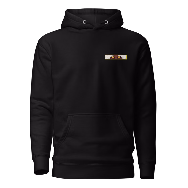 Turbo Granny Yokai Form Boxed Eyes Hoodie, Black, boxed eyes + back · left chest, front