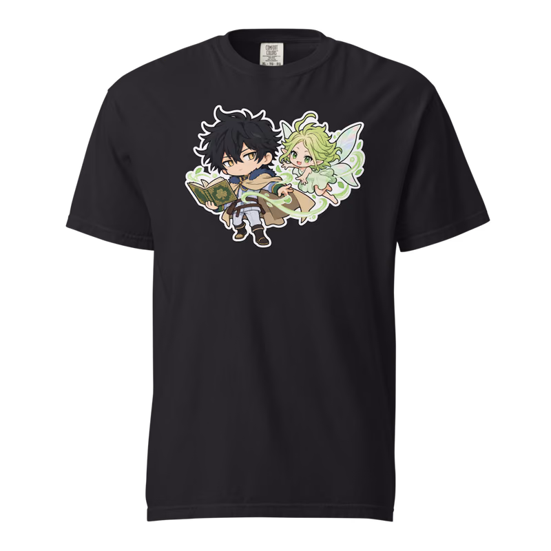 Yuno and Sylph Chibi Tee, Black, front print, front
