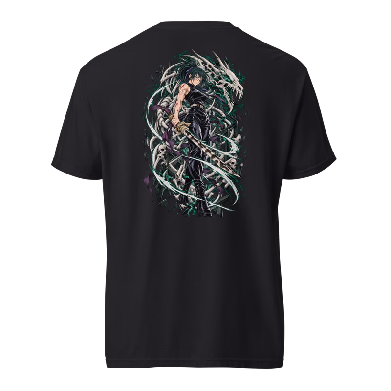 Maki Zenin Split Soul Katana Boxed Eyes Tee, Black, boxed eyes + back · left chest, back