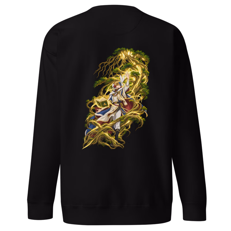 William Vangeance World Tree Magic Boxed Eyes Sweatshirt, Black, boxed eyes + back · left chest, back