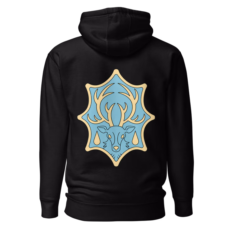 Aqua Deer Emblem Hoodie, Black, emblem + large back · left chest, back