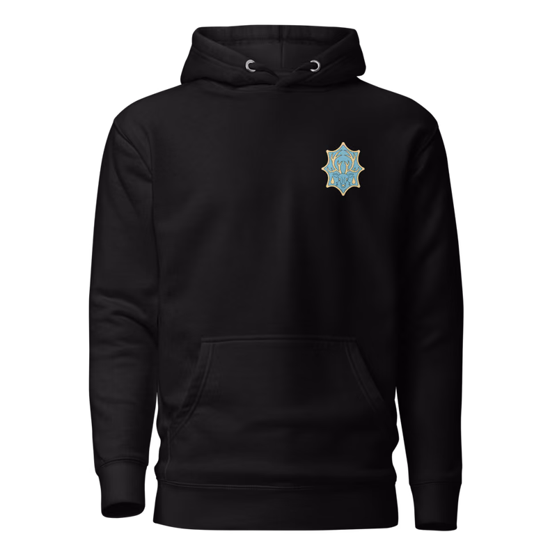 Aqua Deer Emblem Hoodie, Black, emblem + large back · left chest, front