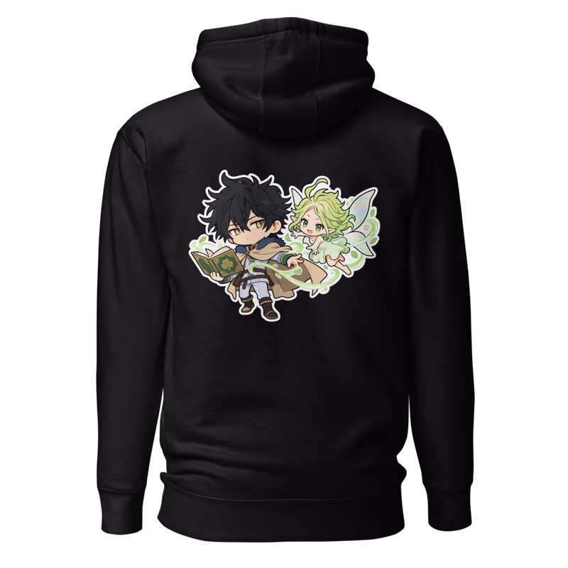 Yuno and Sylph Chibi Hoodie, Black, back print, back