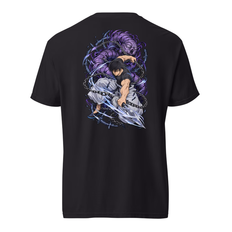Toji Fushiguro Heavenly Restriction Boxed Eyes Tee, Black, boxed eyes + back · left chest, back