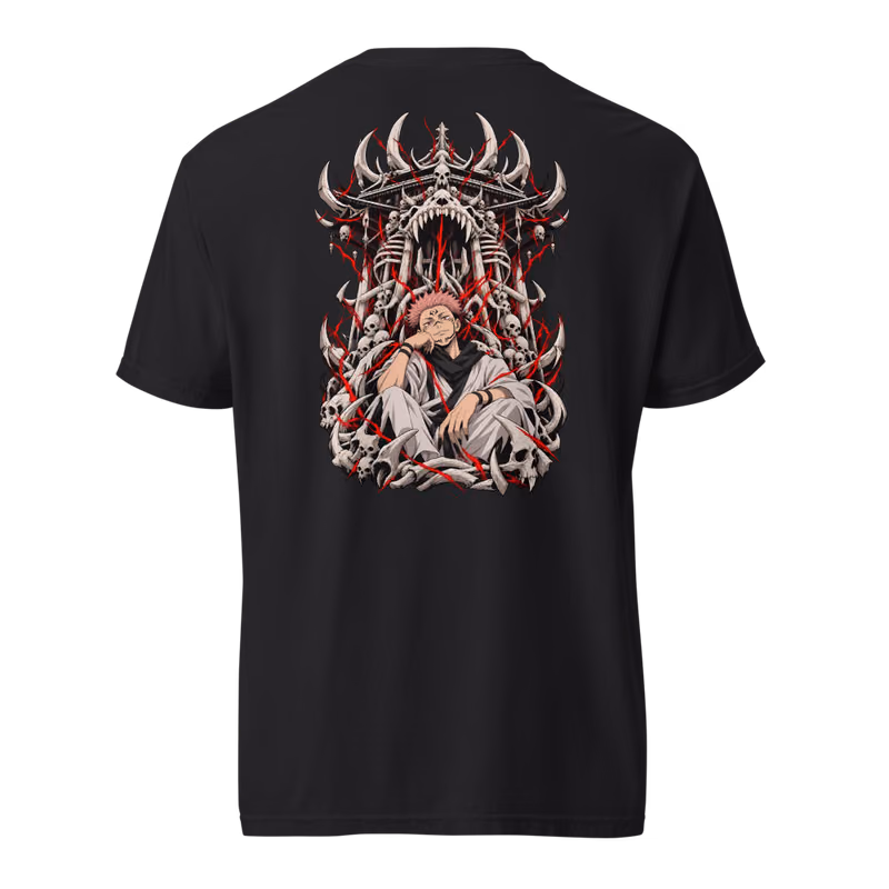 Ryomen Sukuna Malevolent Shrine Boxed Eyes Tee, Black, boxed eyes + back · left chest, back