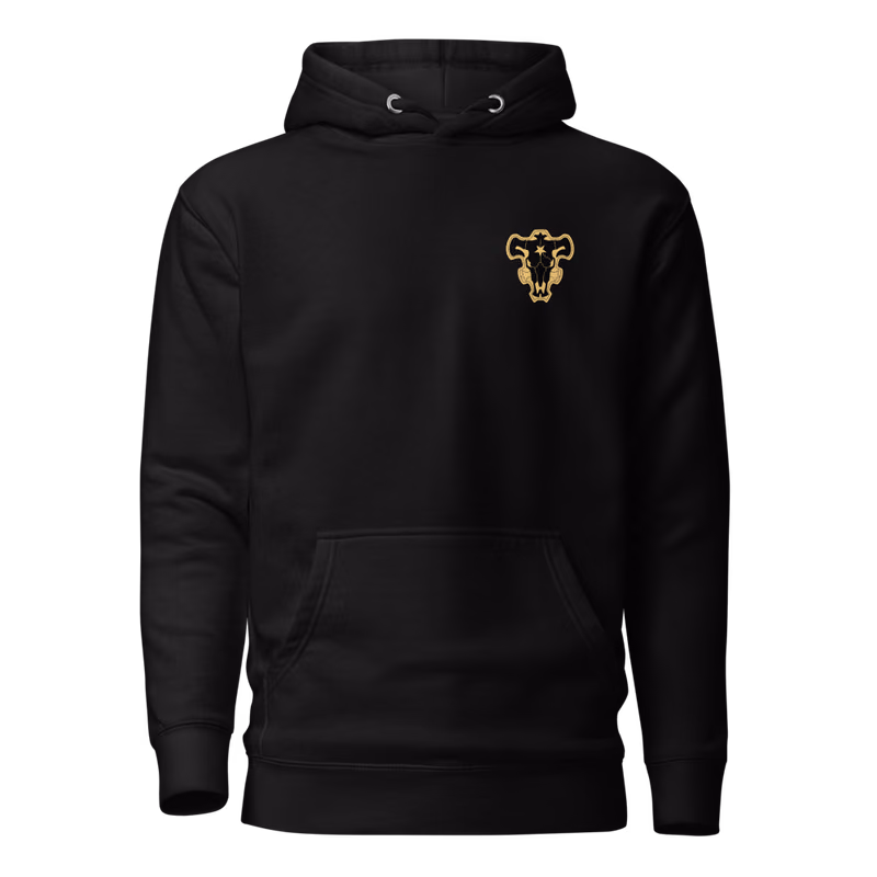 Black Bulls Emblem Hoodie, Black, emblem + large back · left chest, front