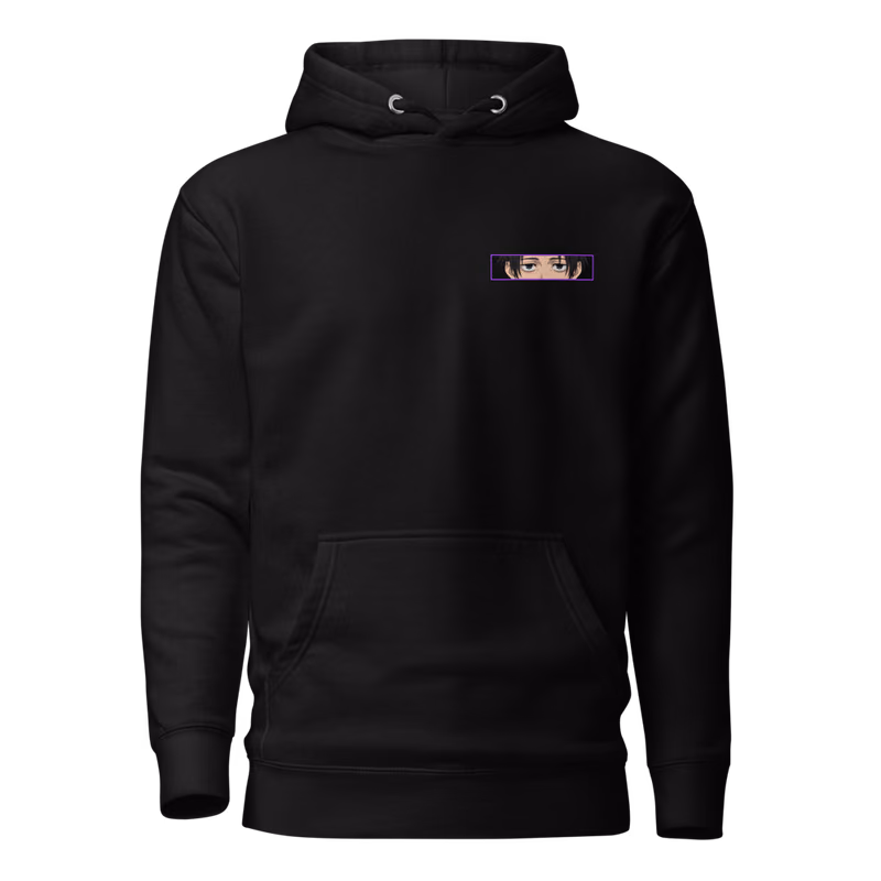 Yuta Okkotsu Authentic Mutual Love Boxed Eyes Hoodie, Black, boxed eyes + back · left chest, front