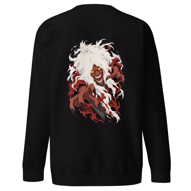 Turbo Granny Yokai Form Boxed Eyes Sweatshirt, Black, boxed eyes + back · left chest, back