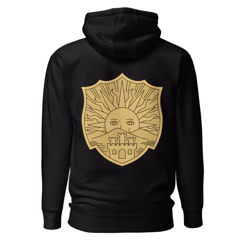 Golden Dawn Emblem Hoodie, Black, emblem + large back · left chest, back