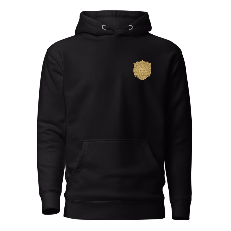 Golden Dawn Emblem Hoodie, Black, emblem + large back · left chest, front
