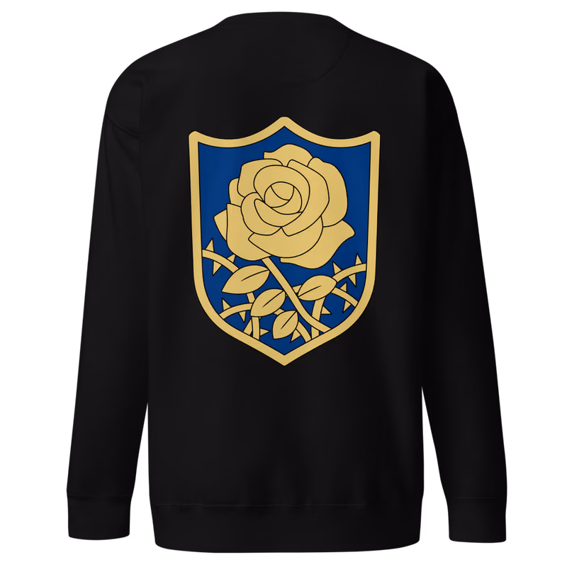 Blue Rose Knights Emblem Sweatshirt, Black, emblem + large back · left chest, back