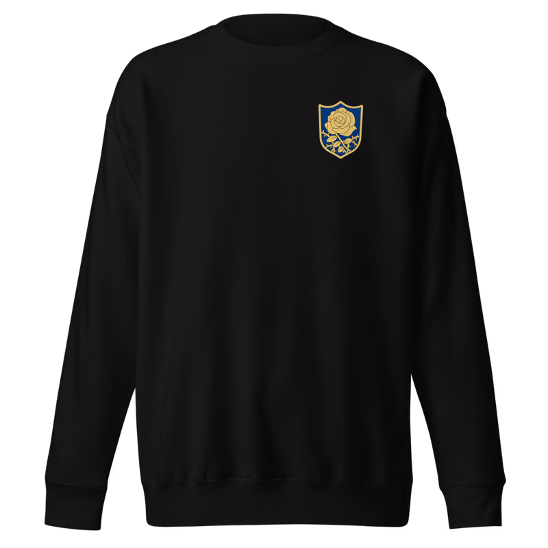 Blue Rose Knights Emblem Sweatshirt, Black, emblem + large back · left chest, front
