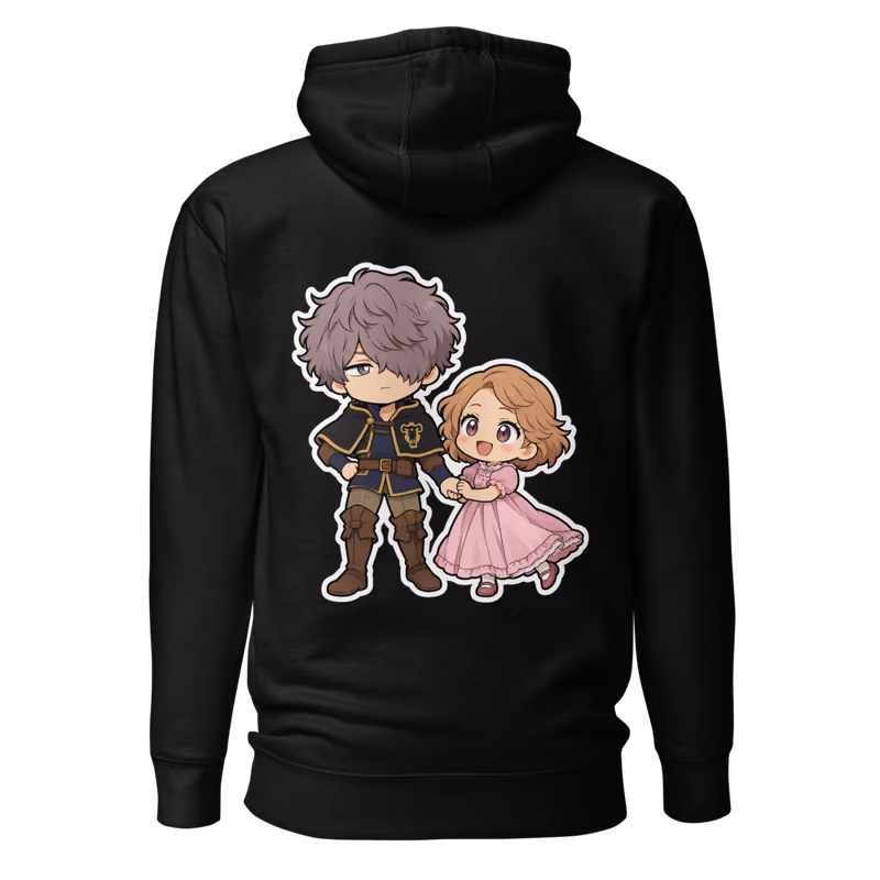 Gauche and Marie Chibi Hoodie, Black, back print, back