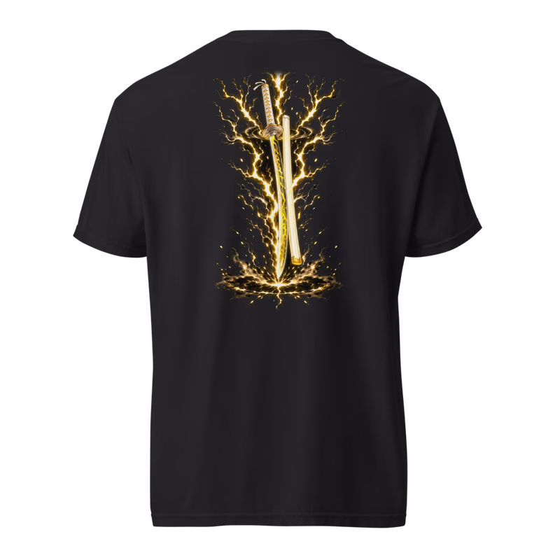 Zenitsu Agatsuma Thunder Breathing Sword Tee, Black, back print, back